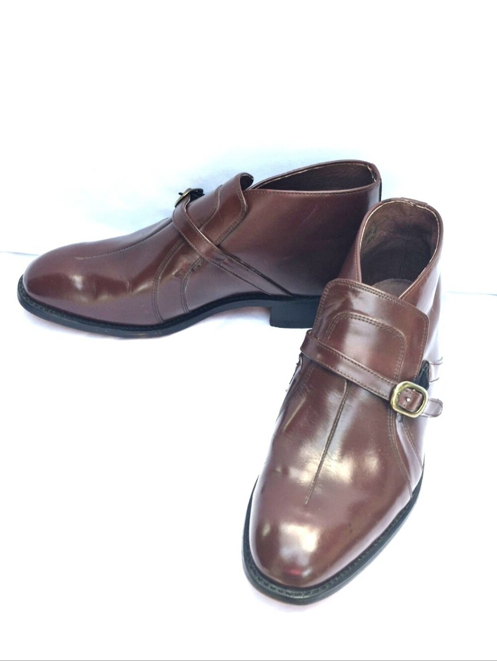 SEARS Vintage Men Brown Leather Monk Strap Ankle Boots Shoes Buckle Size 10EE
